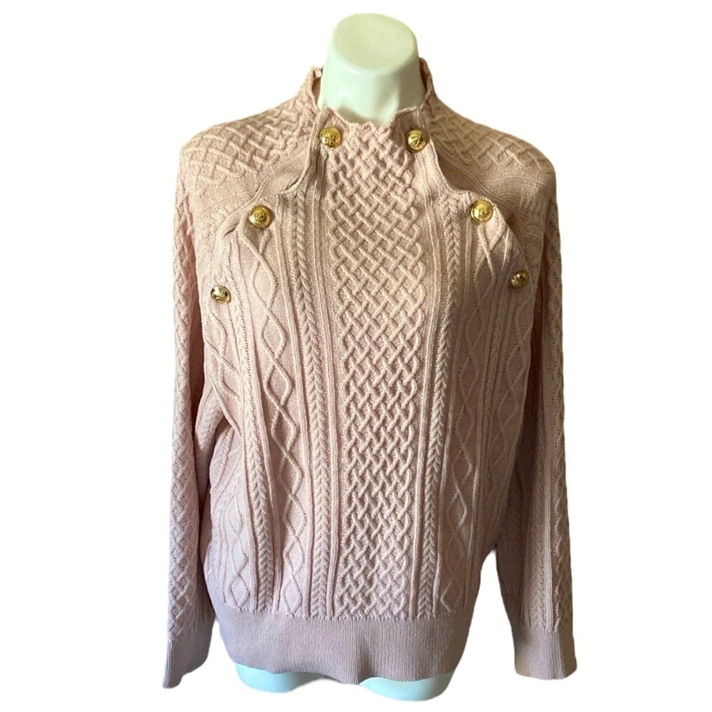 SHEIN Women’s Pastel Pink Cable Knit Sweater With Buttons Size 1X Plus Size